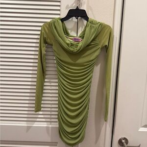 Green Ruched Cowl Neck Bodycon Dress